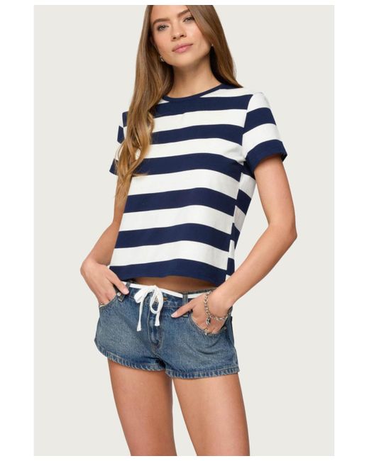 Edikted Blue Valetta Oversized Striped T Shirt