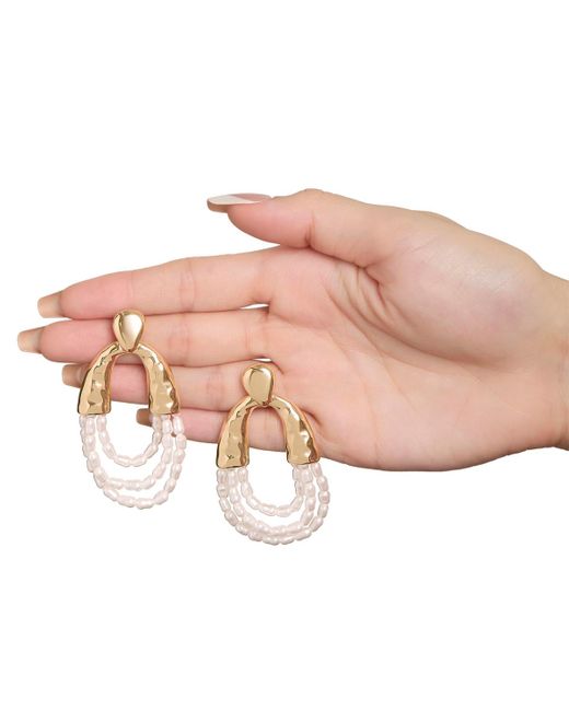 BCBGMAXAZRIA White Multi-strand Beaded Loop Earrings