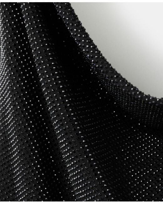 Mango Black Draped Crystal Neckline Top