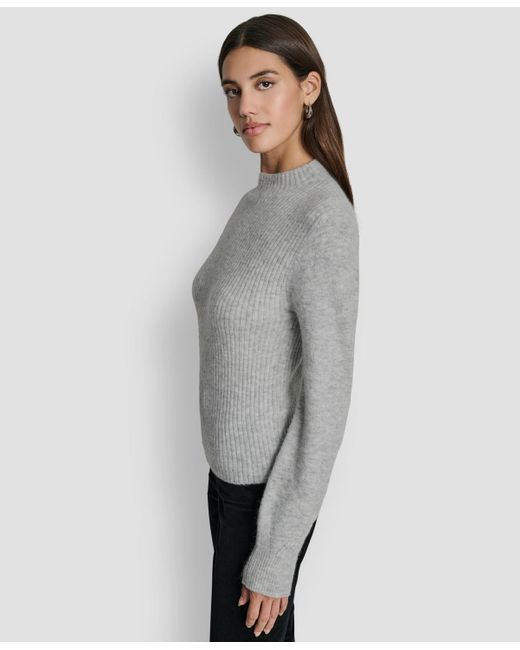 DKNY Gray Crewneck Blouson Sleeves Sweater