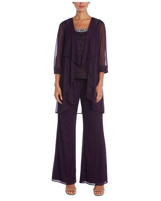R & M Richards Purple 3-pc. Embellished Pantsuit