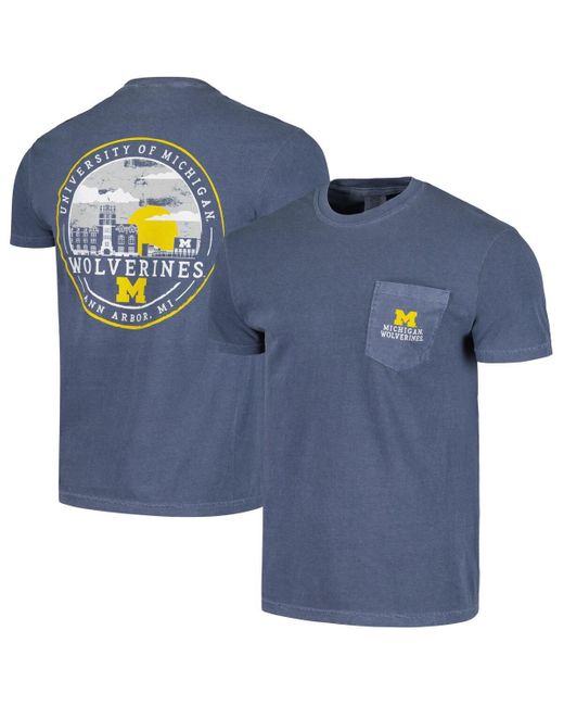 Image One Blue Michigan Wolverines Striped Sky Comfort Colors Pocket T-shirt for men