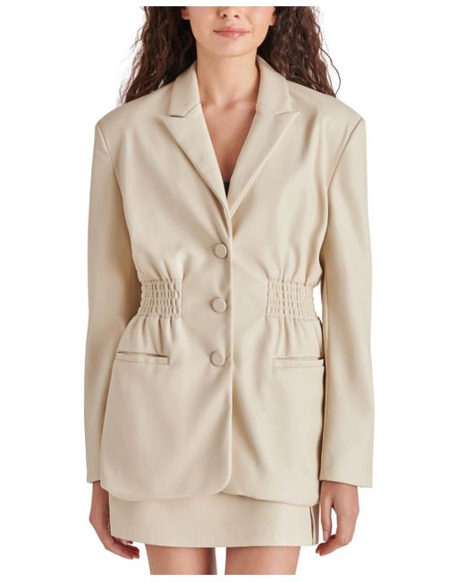 Steve Madden Faux-leather Cinched Waist Blazer in Natural | Lyst