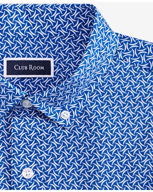 Club Room Blue Luna Regular-fit Stretch Geo-print Button-down Poplin Shirt for men