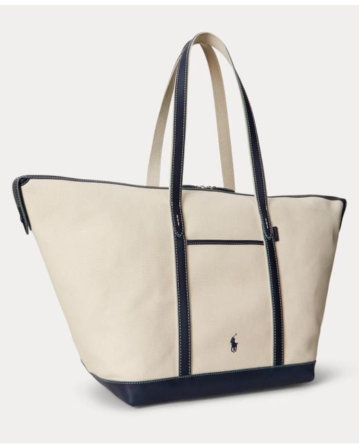 Polo Ralph Lauren White Leather-trim Canvas Large Shopper Tote