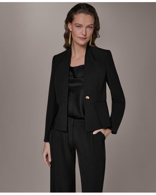 Donna Karan Black Petite Collarless Cropped Jacket