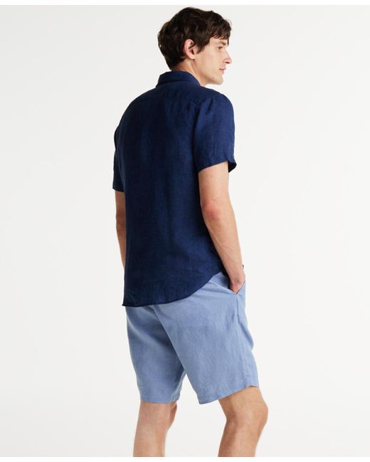 Tommy Hilfiger Blue Short-sleeve Pigment-dyed Linen Button-front Shirt for men