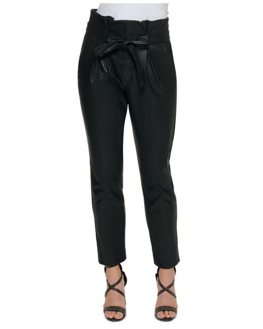 DKNY Petite High-waisted Faux-leather Pants in Black - Lyst