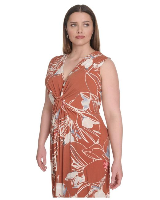 Calvin Klein Red Plus Size Sleeveless V-neck Midi Dress