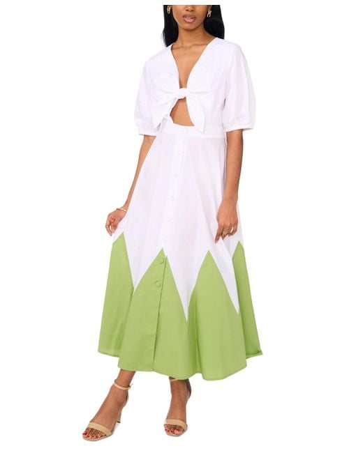 Cece Green Cotton Tie-front Maxi Dress