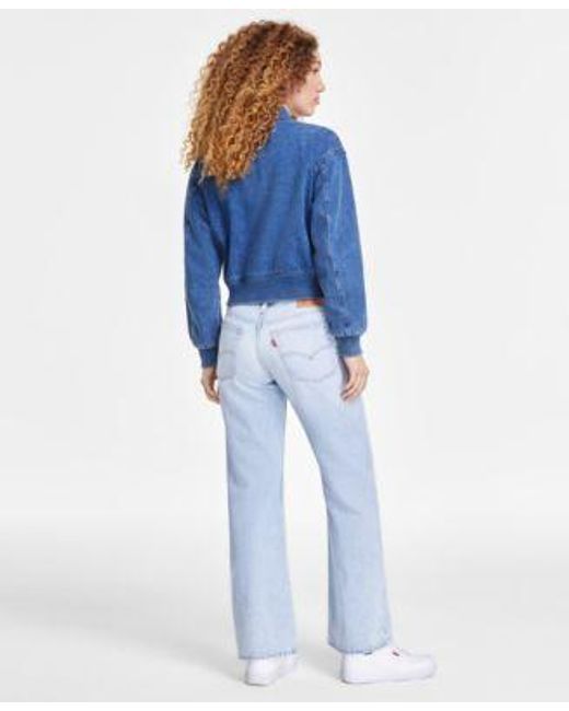 Levi's Blue Levis Muse Ribbed Long Sleeve Button Up Top Denim Bomber Jacket 94 Cotton baggy Fit Bootcut Jeans
