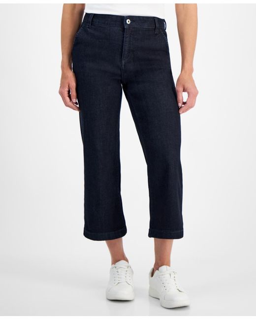 Style & Co. Blue Petite High-rise Cropped Wide-leg Jeans