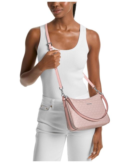 Michael Kors Pink Michael Jet Set Snake Top Zip Pouchette Crossbody