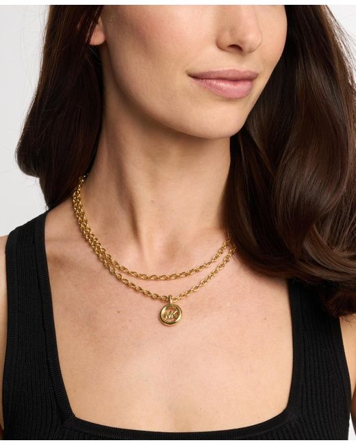 Michael Kors Metallic Tone Double Layer Logo Necklace