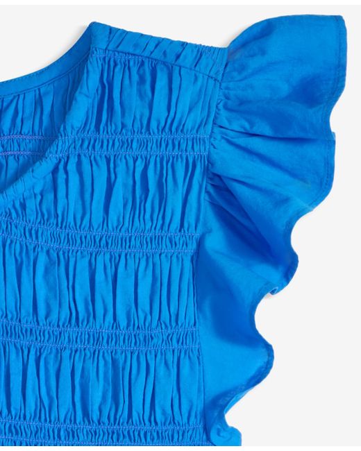 On 34th Blue Flutter-sleeve Smocked Peplum Top