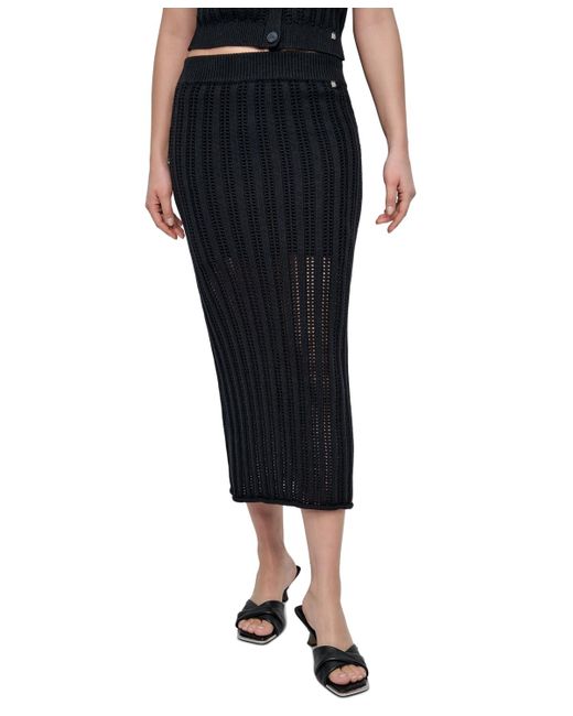 DKNY Black Cable Pointelle-stitch Skirt