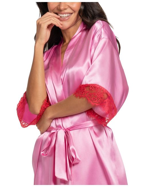 Linea Donatella Pink Wrapper Satin Lace-cuff Robe | Lyst