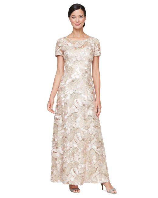 Alex Evenings Natural Soutache Sequined Evening Gown