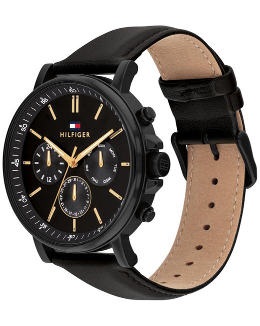 Tommy Hilfiger Black Multifunction Leather Watch 44mm for men
