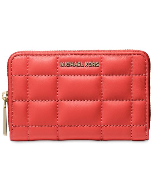 Michael Kors Red Michael Jet Set Small Leather Zip Around Card Case