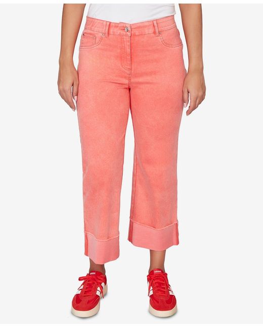 Ruby Rd Pink Petite Sunwashed Cuffed Colored Ankle Jeans
