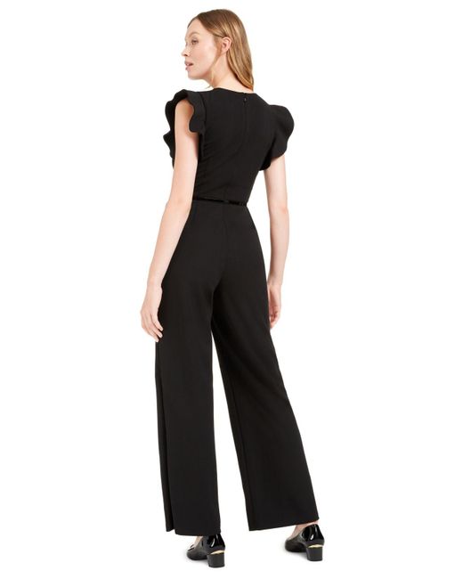 calvin klein black jumpsuit ruffle sleeve