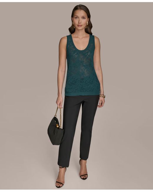 Donna Karan Green Sleeveless Pointelle-knit Tank Top