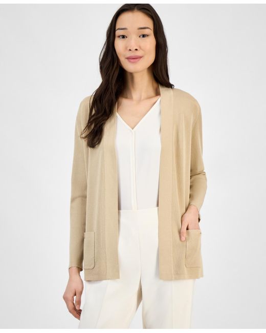 Anne Klein Natural Malibu Fine Rib Open-front Cardigan