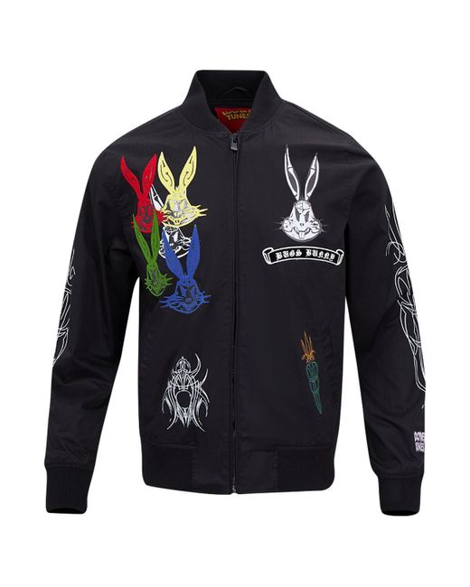 FREEZE MAX Black Bugs Bunny Looney Tunes Color Chrome Twill Full-zip Jacket for men