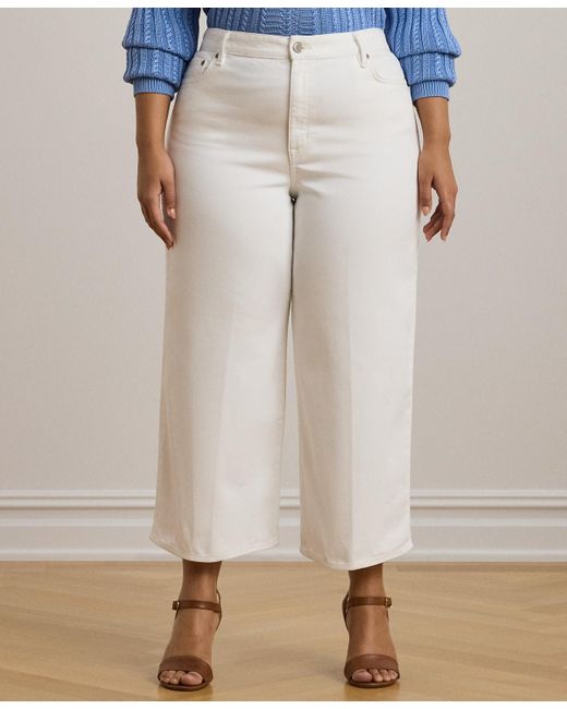 Ralph Lauren White Plus Size High-rise Wide-leg Cropped Jeans