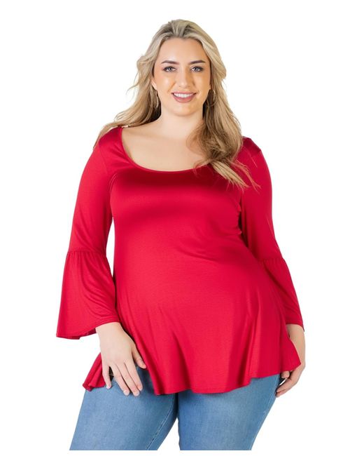 24seven Comfort Apparel Red Plus Size Long Bell Sleeve Fla Tunic Top
