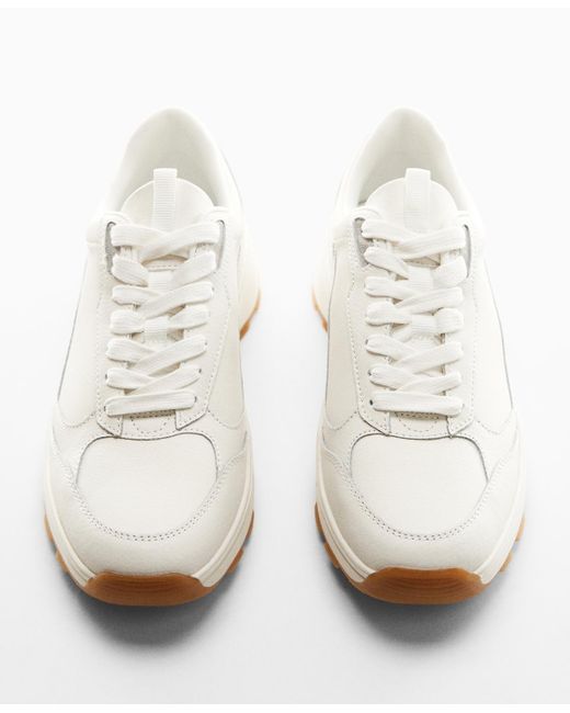 Mango White Lace-up Leather Sneakers