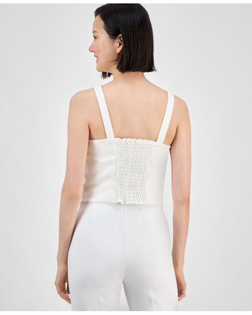 Anne Klein White Sleeveless Button-front Top