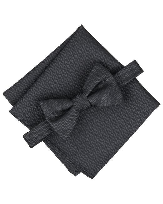 Alfani Black Amado Solid Bow Tie And Pocket Square 2-piece Set for men