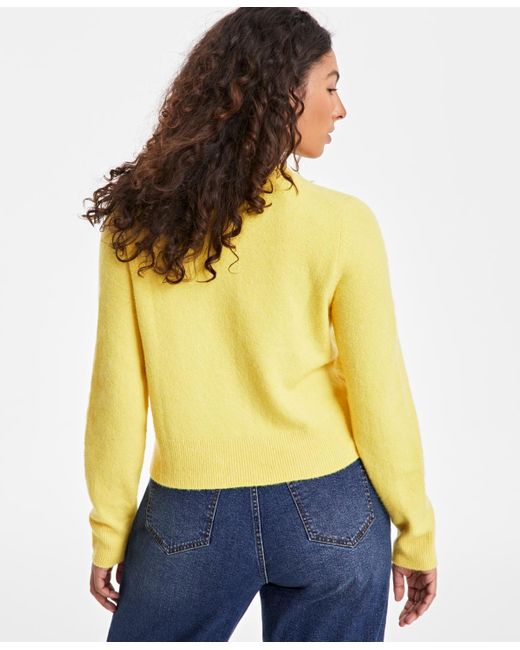 On 34th Yellow Crewneck Button-front Cardigan