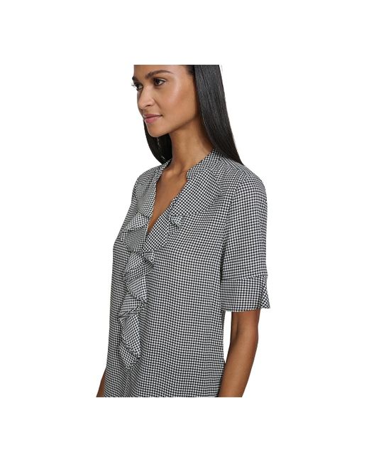 Karl Lagerfeld Gray Printed Ruffled-front Blouse
