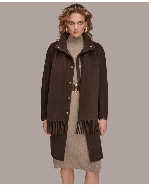 Donna Karan Brown Snap Button Scarf Coat