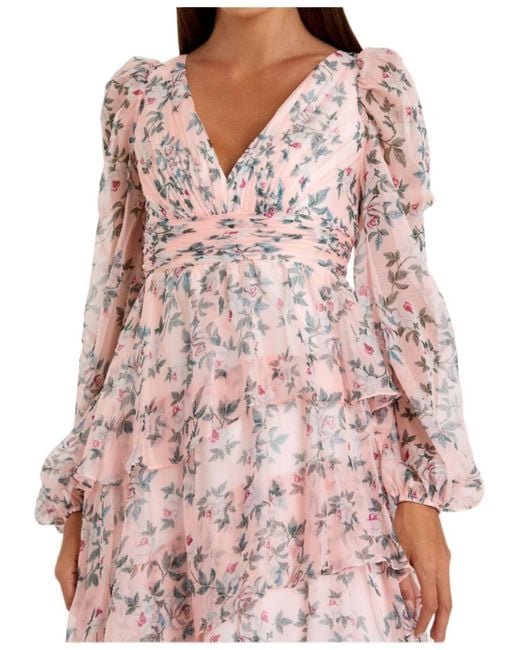 lydia puff sleeve Floral Midi Dress in Pink main image 0
