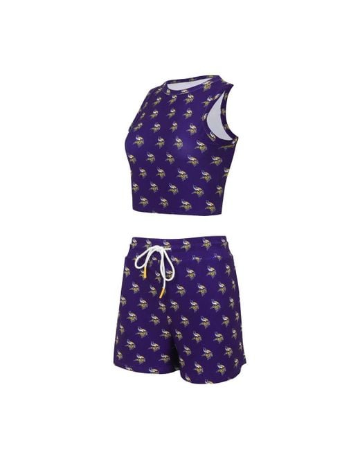 Concepts Sport Purple Minnesota Vikings Gauge Allover Print Cropped Tank Top Shorts Sleep Set