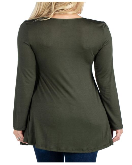 24seven Comfort Apparel Green Long Sleeve Swing Style Flared Tunic Top