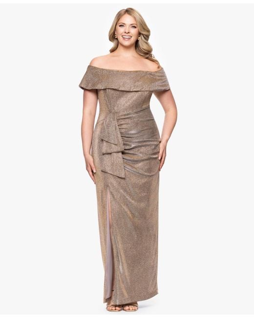 Xscape Multicolor Plus Size Off-the-shoulder Glitter Gown