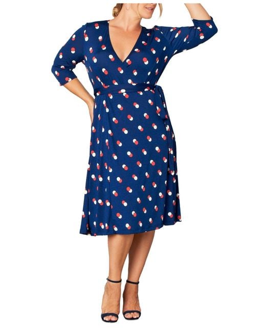 Kiyonna Womens Plus Size Essential Wrap Dress in Blue | Lyst