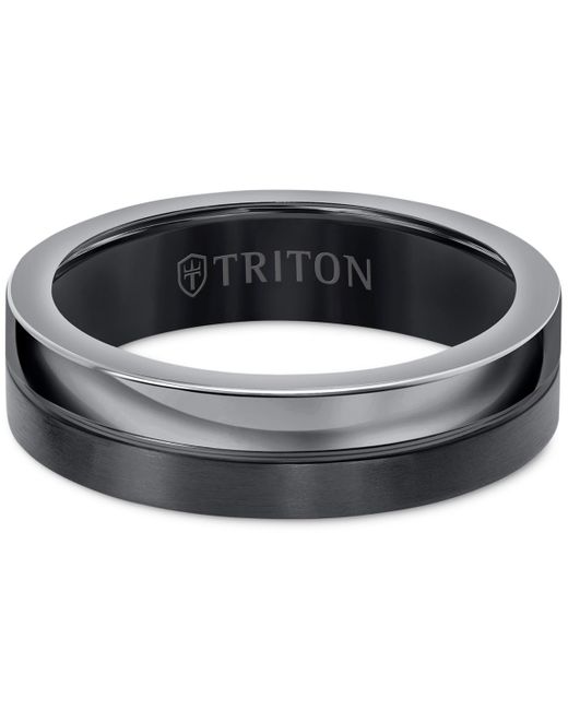 Triton Gray Two-tone Textured Insert Wedding Band for men