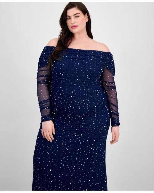 B Darlin Trendy Plus Size Off-the-shoulder Pearl Gown in Blue | Lyst B Darlin Trendy Plus Size Off-the-shoulder Pearl Gown in Blue | Lyst