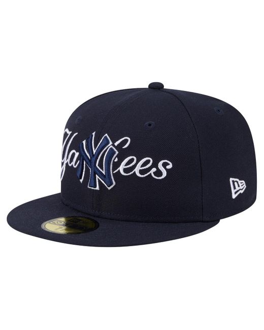 KTZ Blue New York Yankees Overlap 59fifty Fitted Hat for men