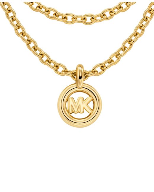 Michael Kors Metallic Tone Double Layer Logo Necklace