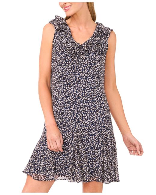 Cece Blue Sleeveless Ruffled Tie-neck Mini Dress