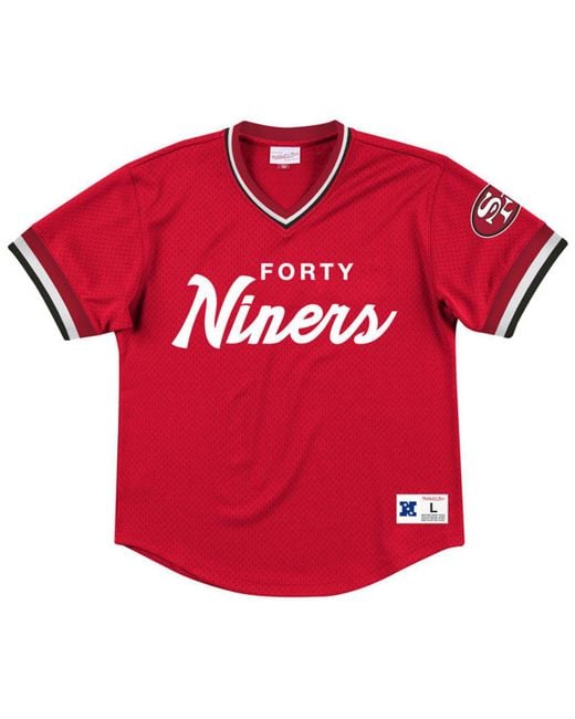Mitchell & Ness Red San Francisco 49ers Special Script Mesh V-neck Top for men