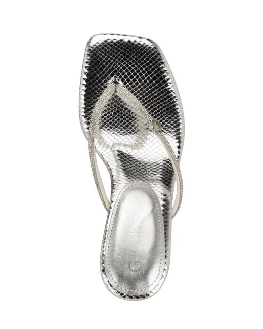 Guess White Mayan Rhinestone Thong Kitten Heel Sandals