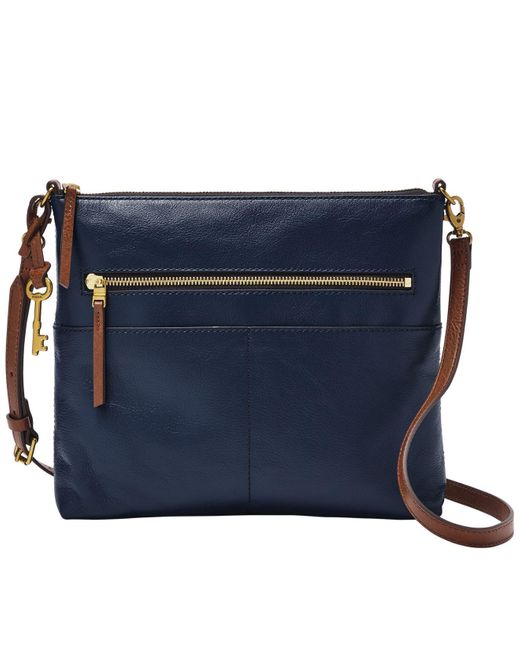 Fossil Leather Fiona Crossbody Bag in Navy Blue (Blue) | Lyst